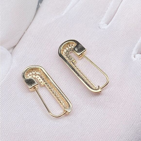 GABI RIELLE 10k Gold Vermeil & Cubic Zirconia Safety Pin Earrings - Picture 4 of 6